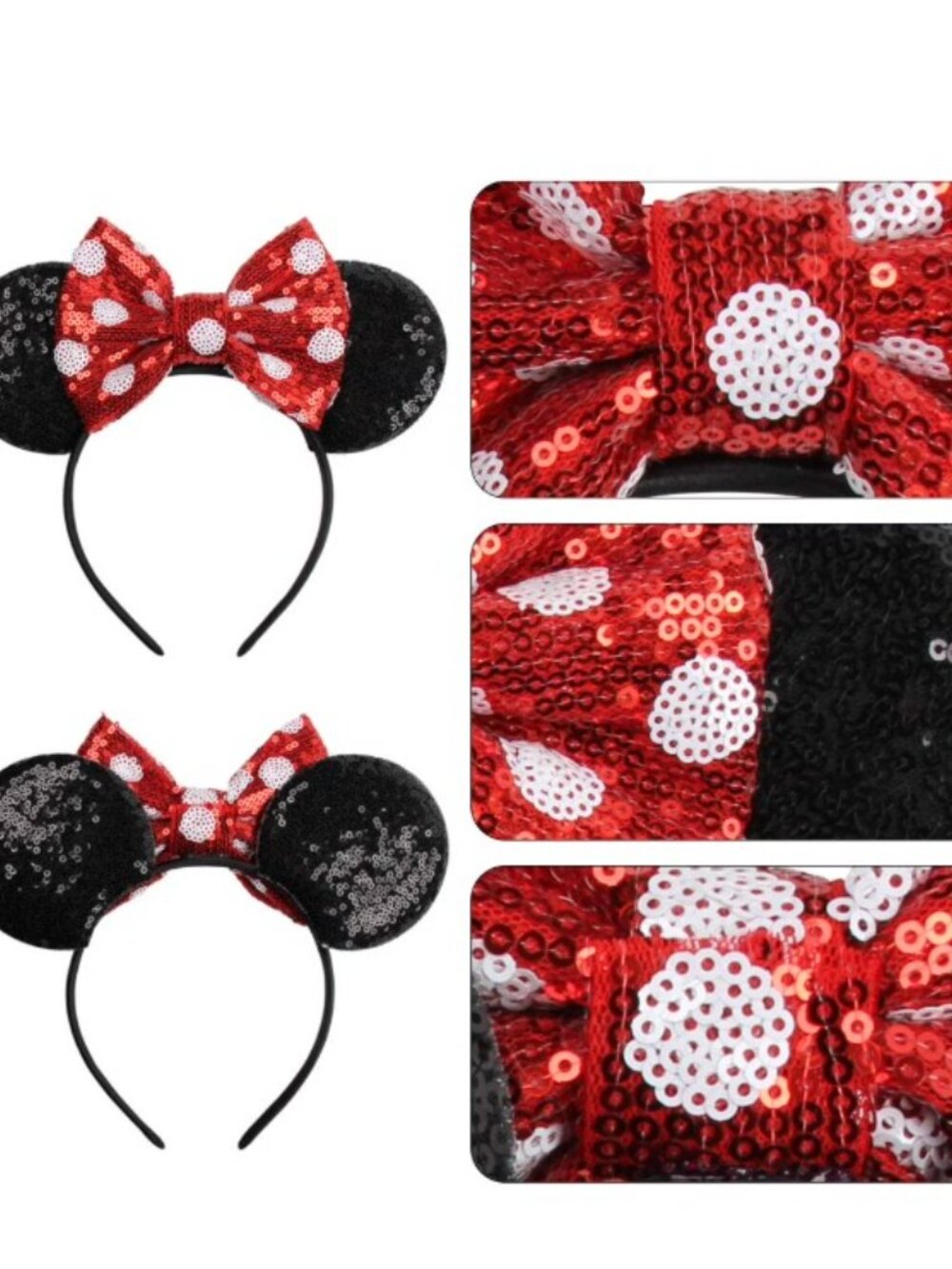 Polka Dot Bow Sequin Mickey Minnie Ears Headband / Minnie Inspired Princess Ears